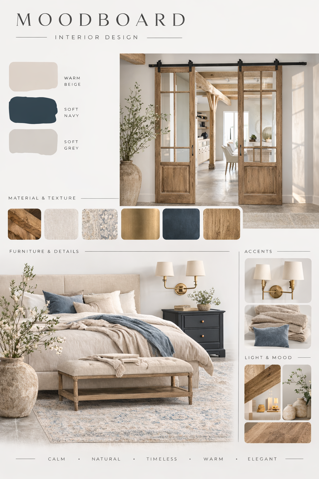 Moodboard Ruhiges elegantes Wohnkonzept