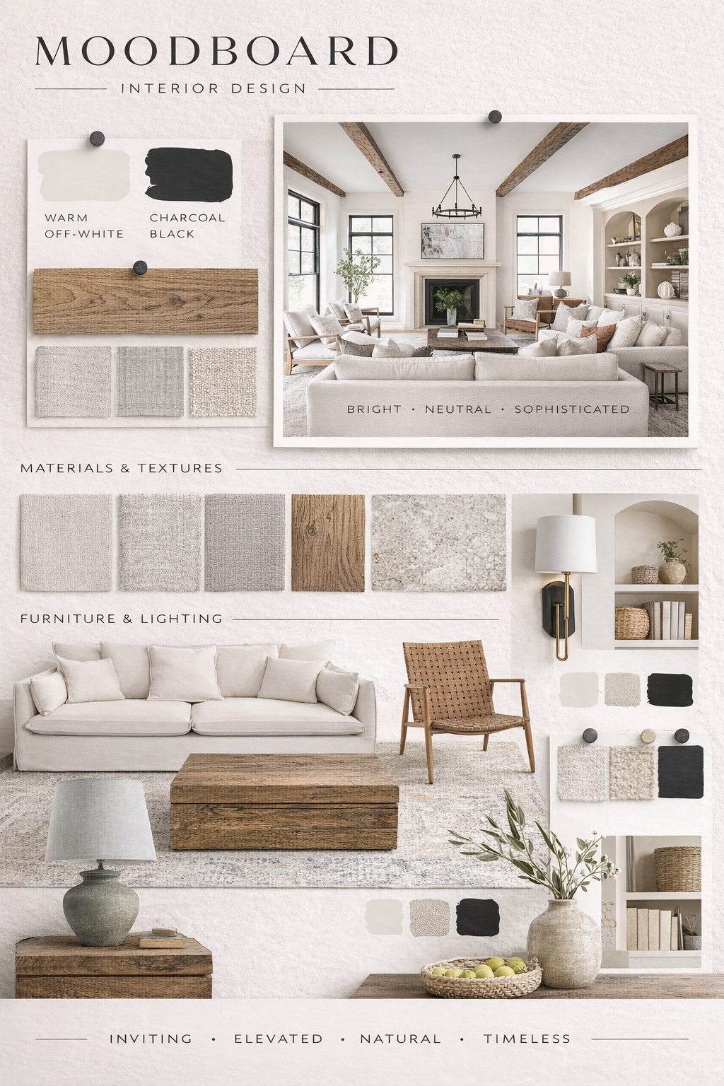 Moodboard für elegantes Wohnzimmerdesign